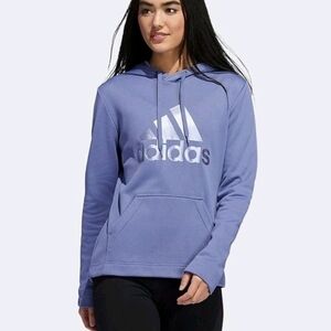 Adidas Womens Periwinkle Blue Metallic Logo Fleece Pullover Hoodie Medium